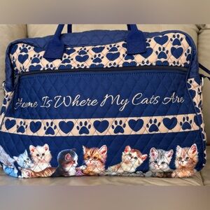 Quilted Blue and Tan Weekender Bag